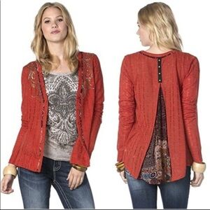 MISS ME Burnt Orange Back Paneled Cardigan…